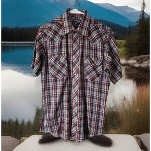 VTG Wrangler Mens Plaid Shirt X-Long Tails Tailored 15.5 Cowboy cut Deadstock